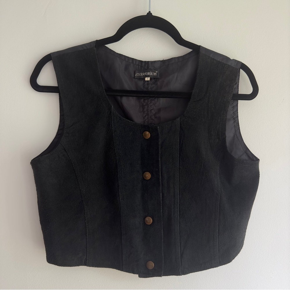 Vintage 90's Suede Cropped Button Snap Tank